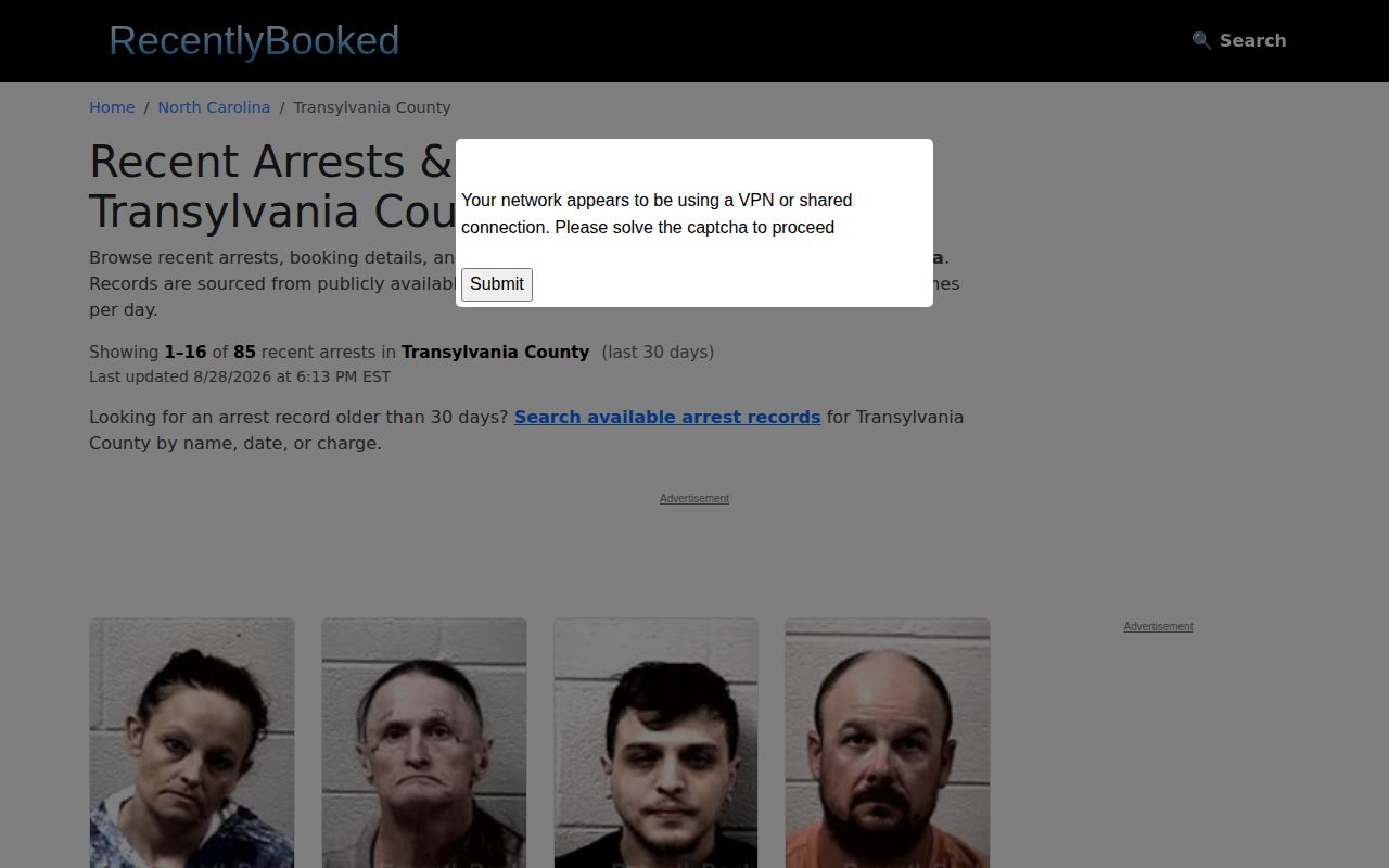 Transylvania County RecentlyBooked booking index source illustration